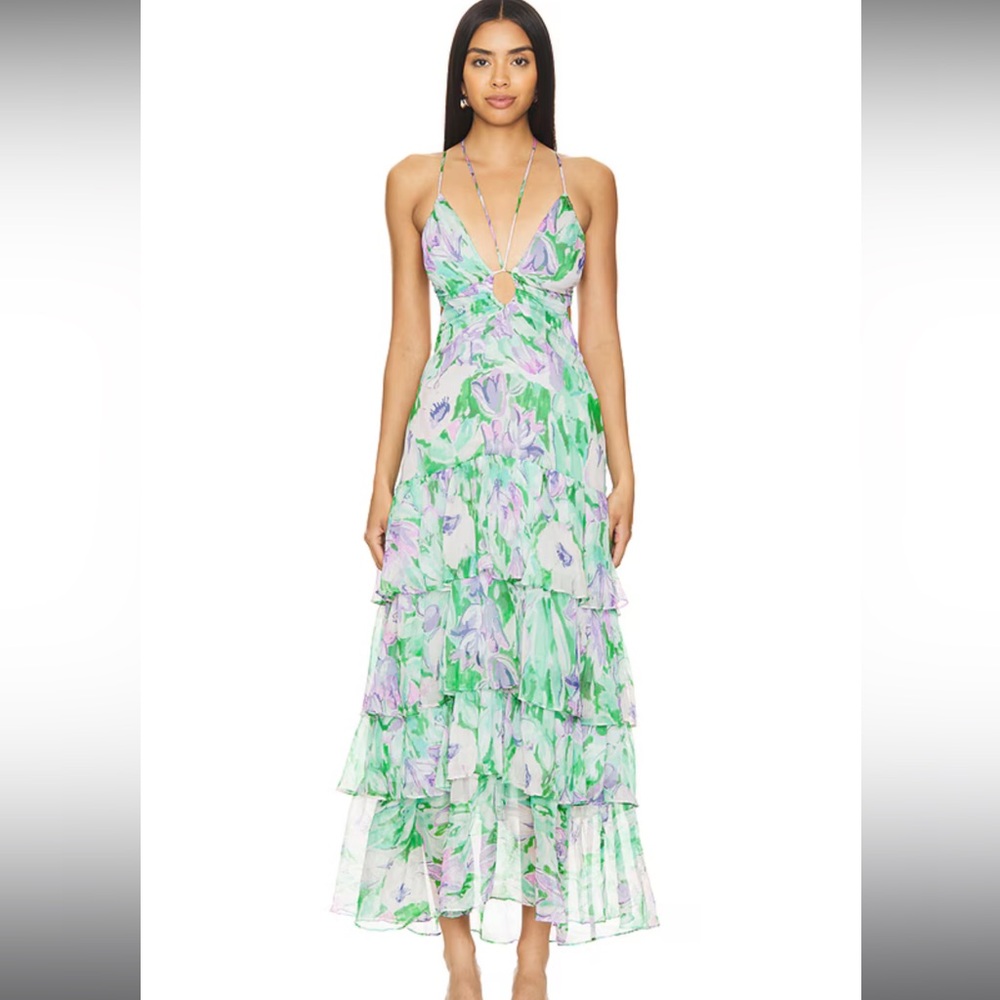 ASTR Aneira Dress in Taupe Purple Floral